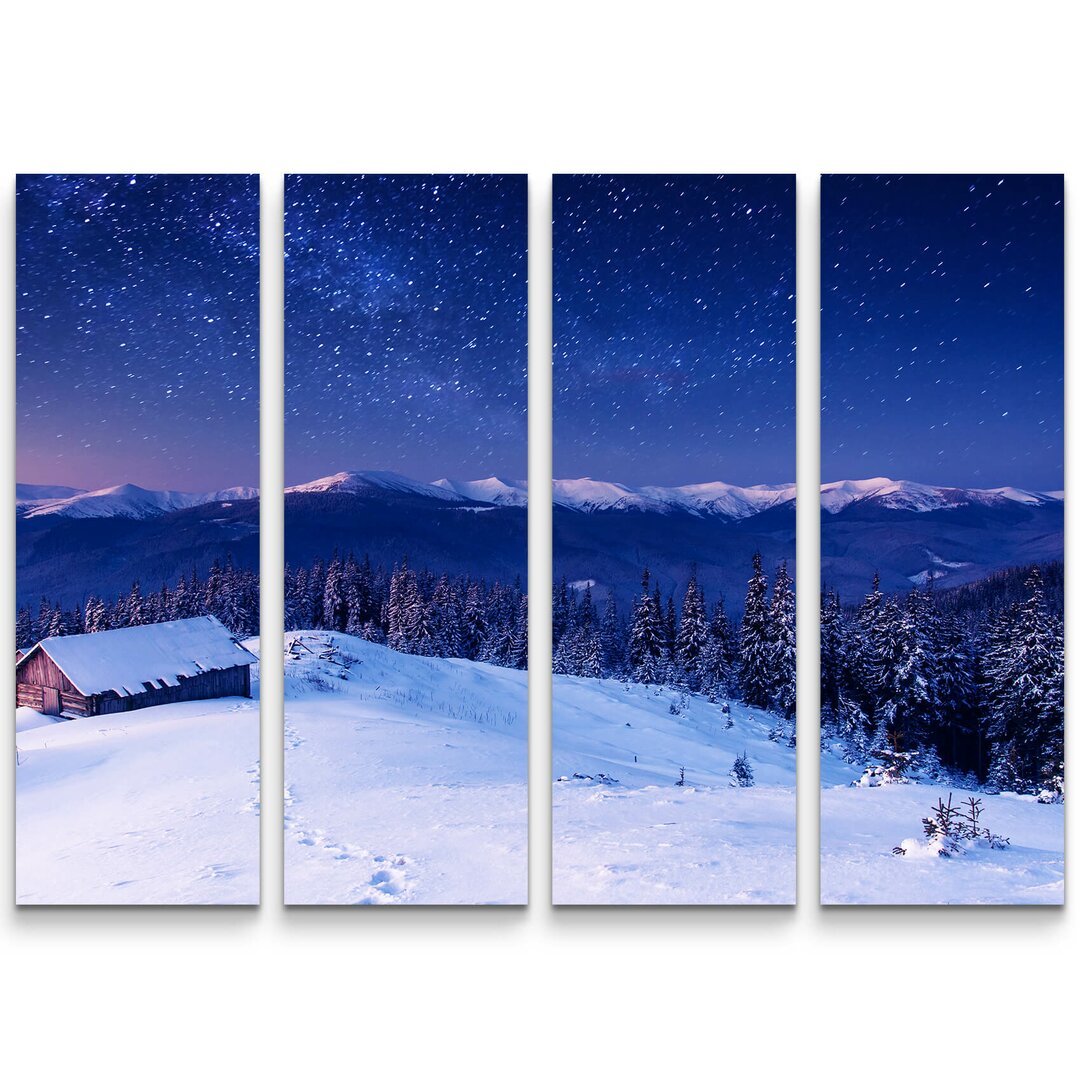 4-tlg. Leinwandbilder-Set Winterlandschaft bei Nacht