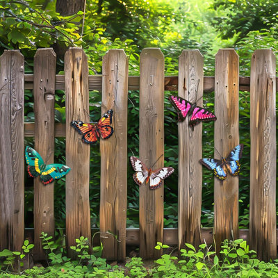Décoration murale papillon en métal - ensemble de 5 papillons réalistes, sculpture murale décorations suspendues pour l'intérieur ou l'extérieur, décoration de jardin, clôture de jardin, cadeau de fête des mères