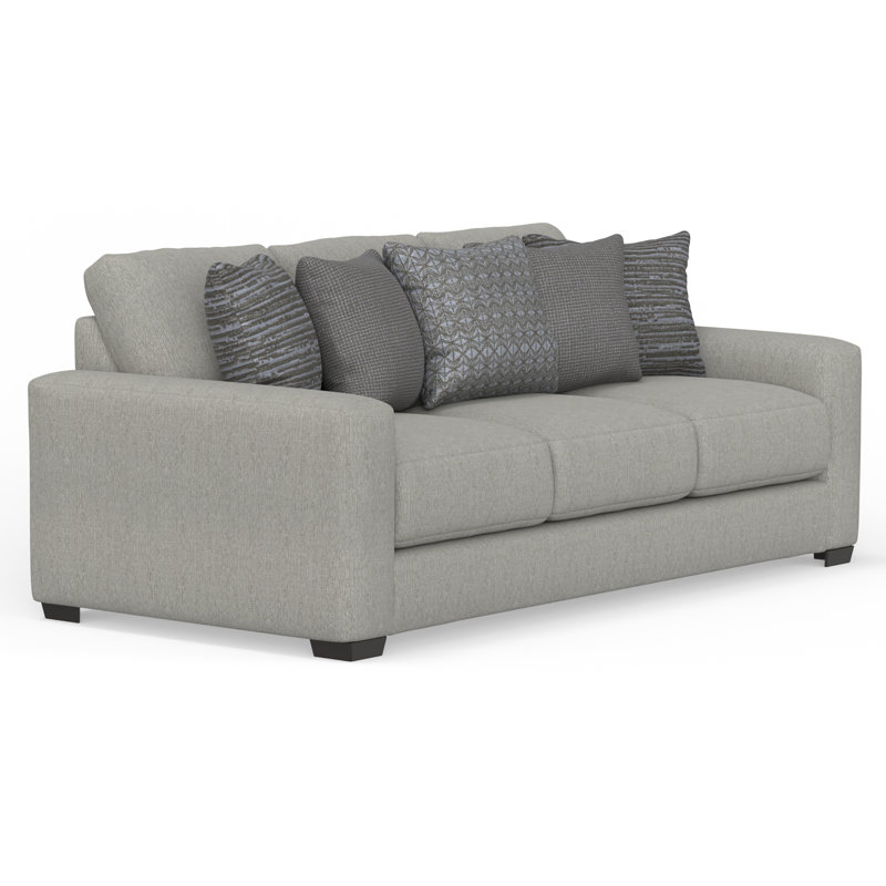 Mornimont 94'' Upholstered Sofa with Comfort Coil Seating and 5 Included Accent Pillows, Grey 100% Polyester