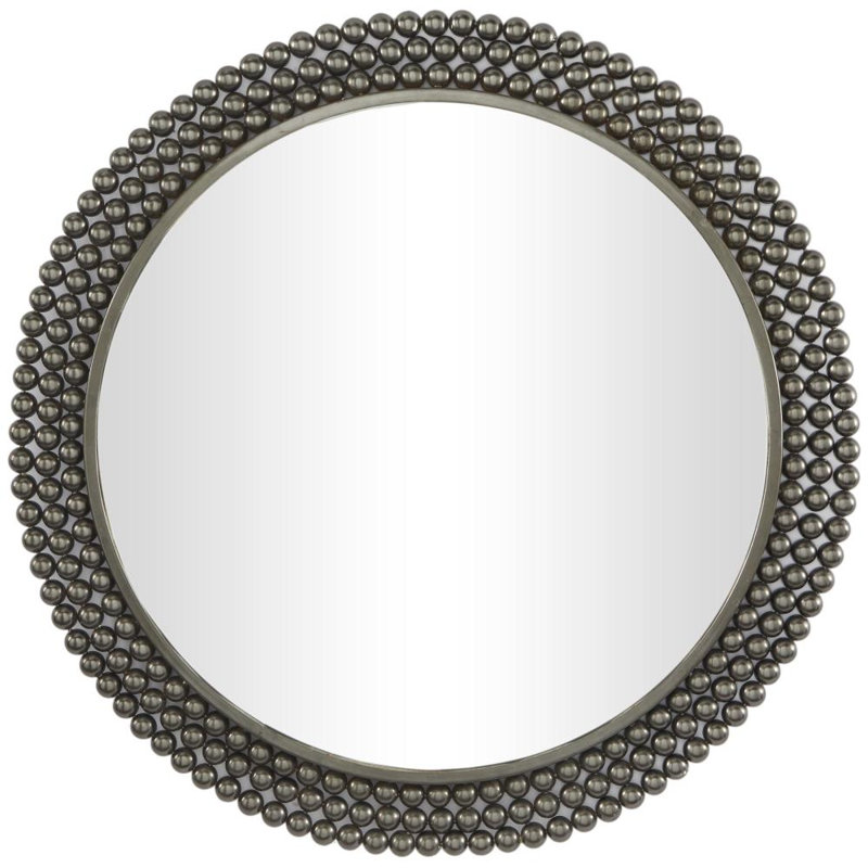 Metal Room Wall Mirror with Beaded Detailing, Black