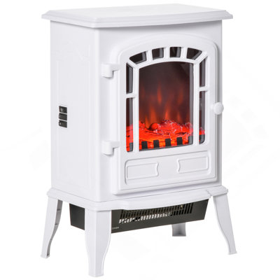 22" Free Standing Electric Fireplace Stove, Fire Place Heater With Realistic Flame Effect, Overheat Safety Protection, 750W / 1500W, White