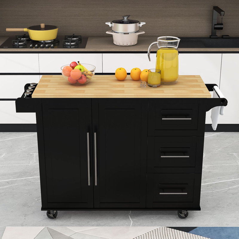 Kitchen Island Cart ,Rolling Kitchen Island,Table Kitchen Island With Drop Leaf, Black