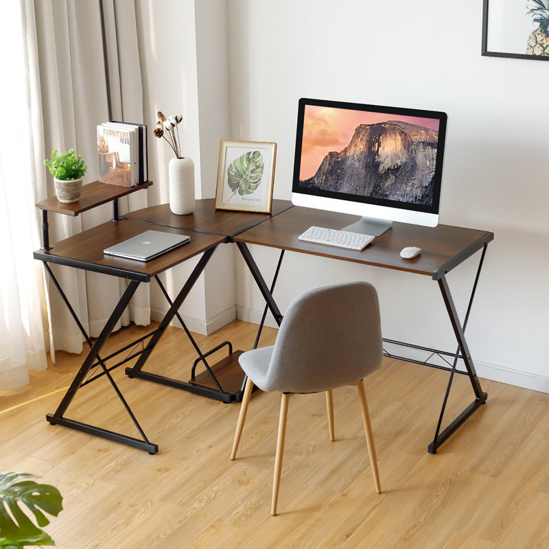 L-Shaped Iron Computer Desk, Walnut