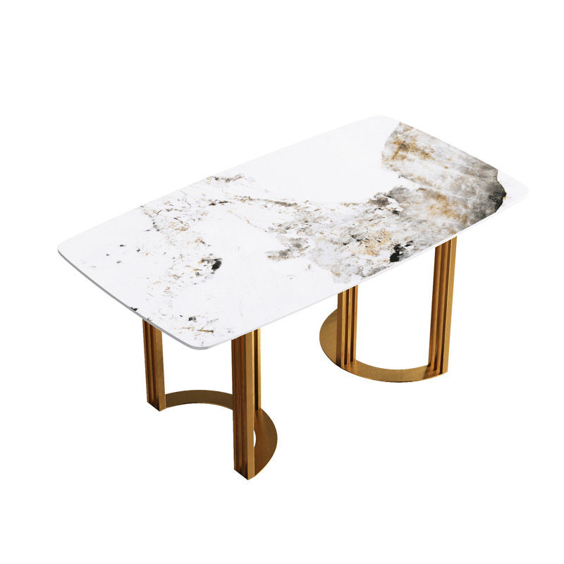 Table de salle à manger blanche 63 po - 6 places et pierre frittée durable, sans déformation par la chaleur