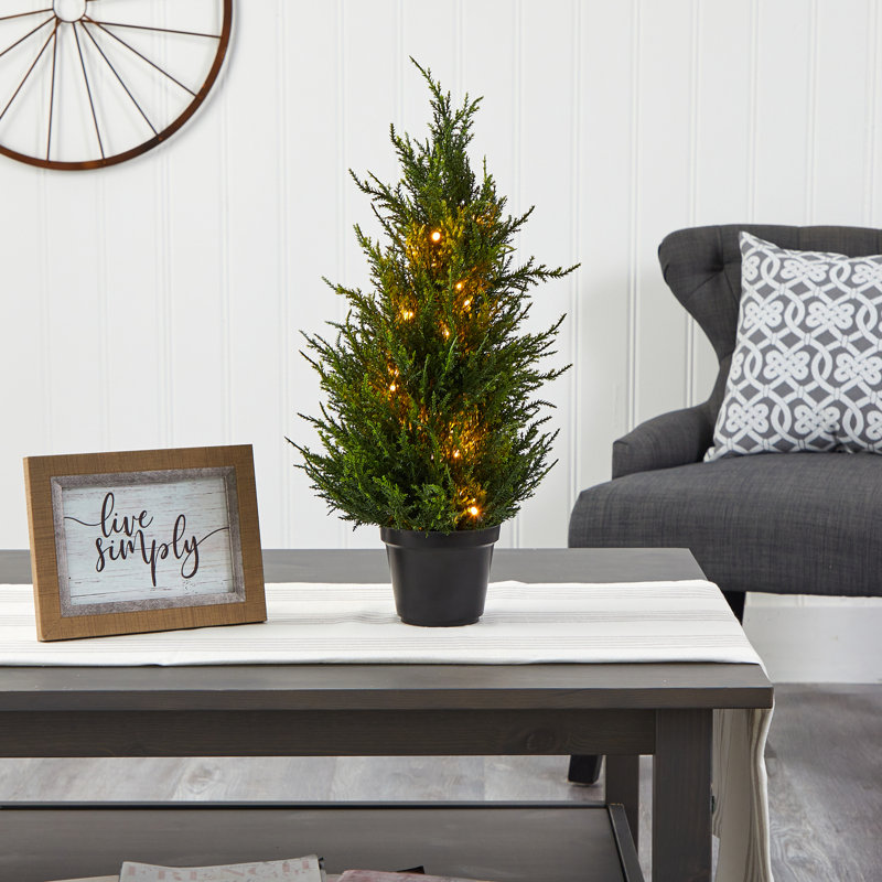 18'' Green Plastic Cypress Christmas Tree with LED Lights