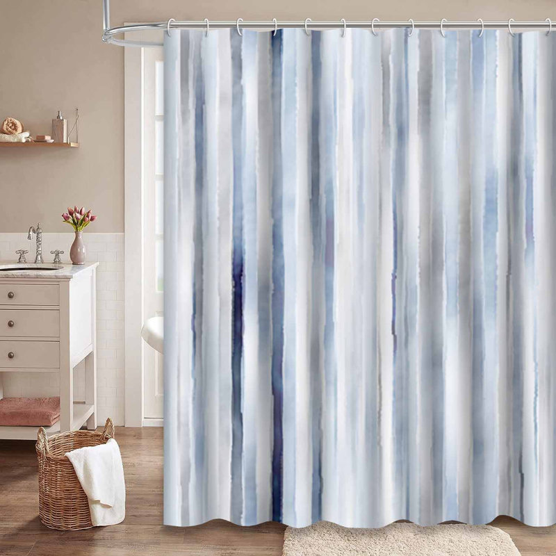 Rideau de douche aquarelle rayé sans couture à 12 crochets, 72" L x 72" W