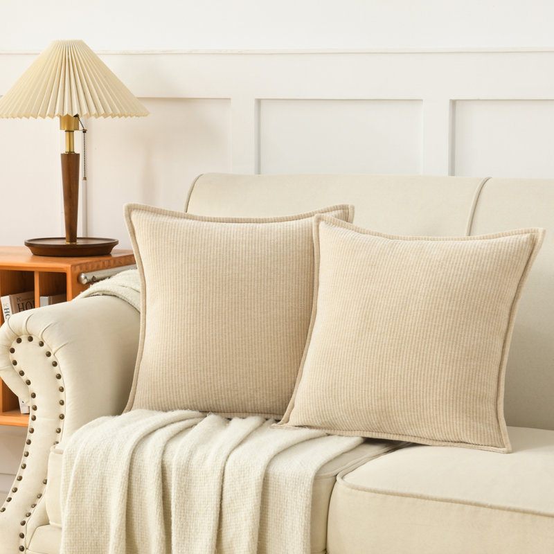 Housse de coussin en chenille, Beige, Carré 18 po