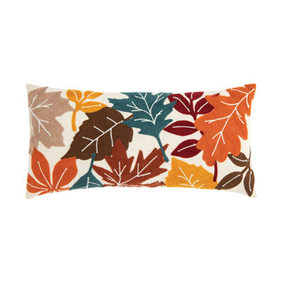  Fall Leaves Chain Stitch Throw Pillow