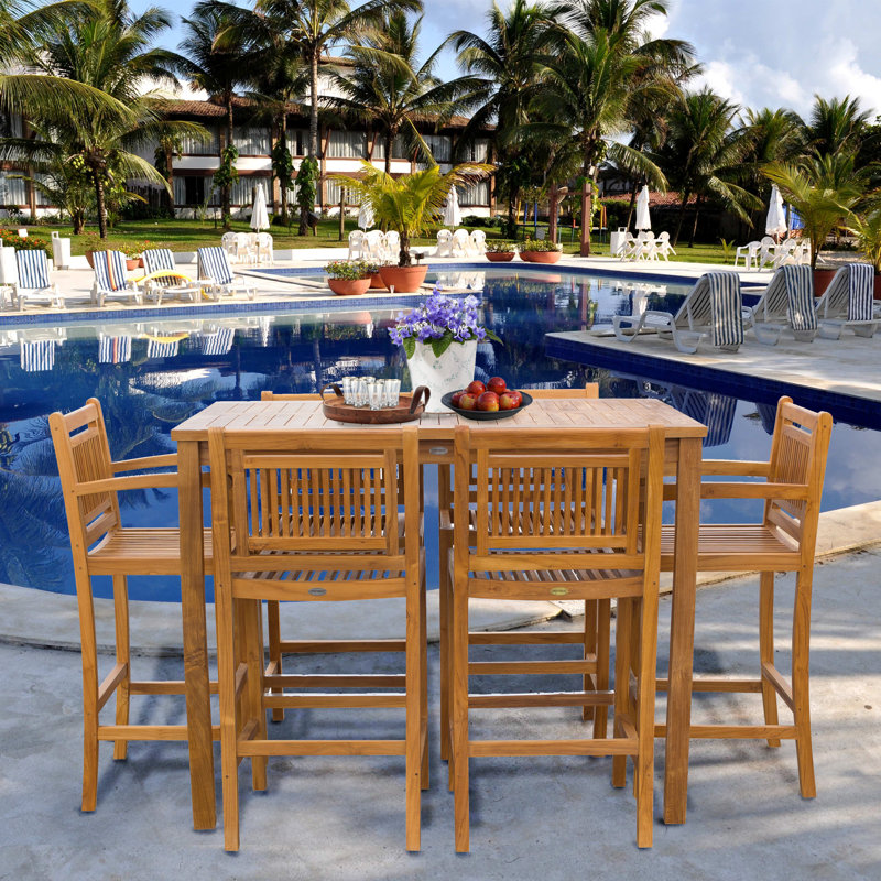 6 - Person Teak Wood Patio Dining Set with Rectangular Table