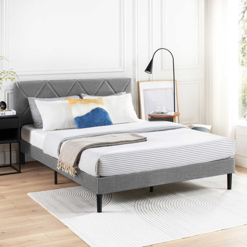 Lit plateforme tapissier Roheel avec capitonnage Diamond Channel, Grand, gris