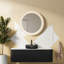 Meuble-lavabo mural moderne noir avec lavabo en verre et grand rangement