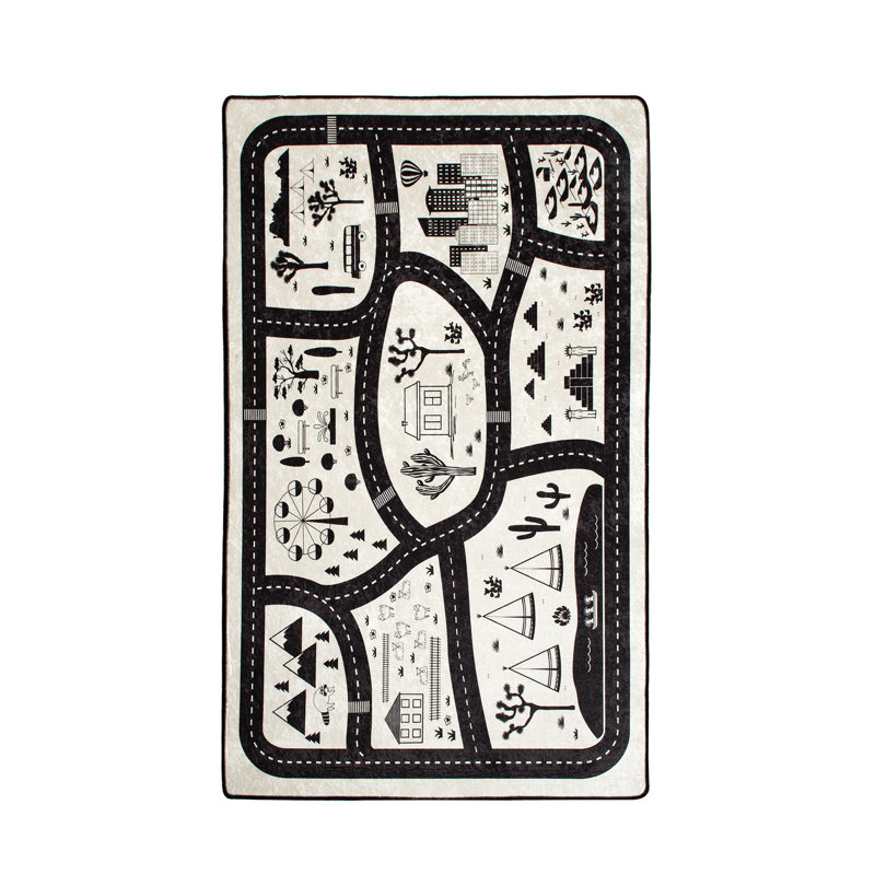 Tapis rectangulaire noir / gris en velours tissé à la machine Chinatown, Rectangle 4 pi 7 po x 6 pi 3 po