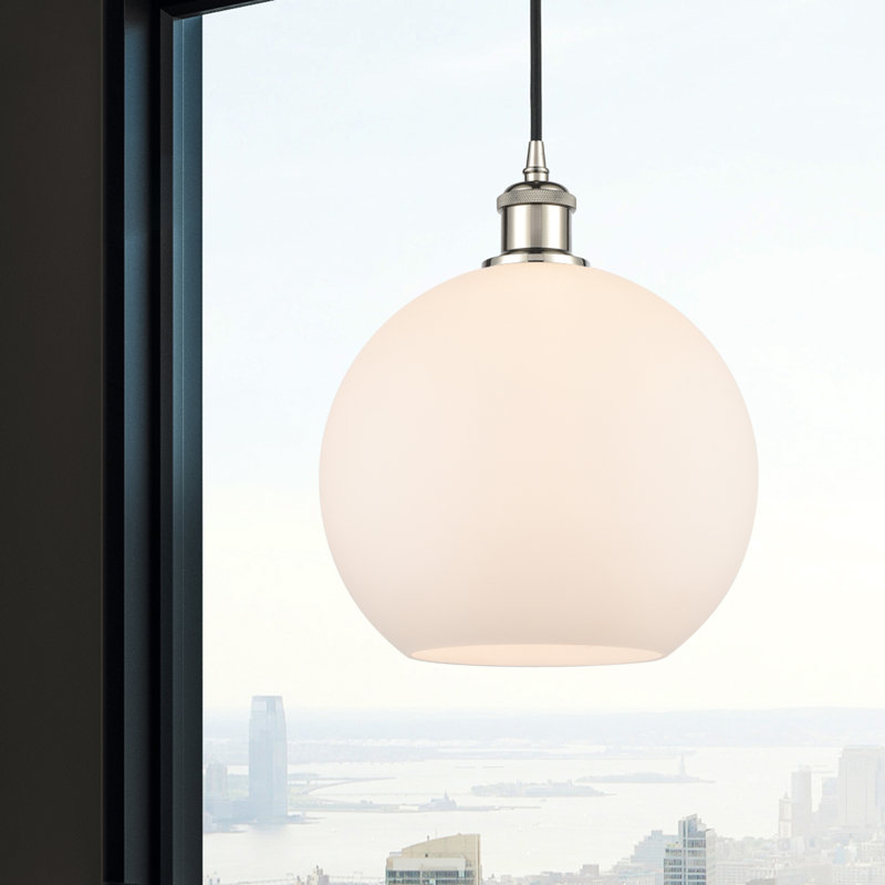 Luminaire suspendu sphère 1 lumière Baptista, Ampoule DEL 6 watts Vinage, Blanc mat, Nickel poli