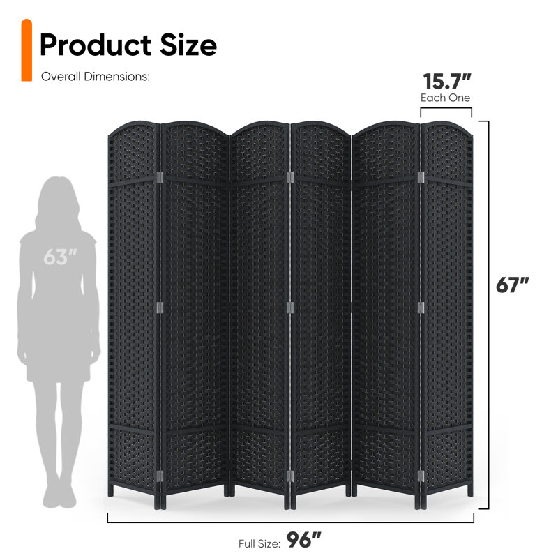 Paravent à 6 panneaux d'intimité toutes saisons, cloison pliante durable avec cadre en pin robuste et noir en polypropylène résistant aux rayons UV de qualité supérieure, intérieur et extérieur imperméable