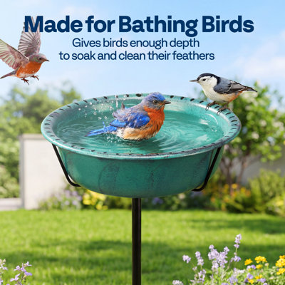 Rieleigh Round Polyresin Bird Bath Bowl with Metal Stake 