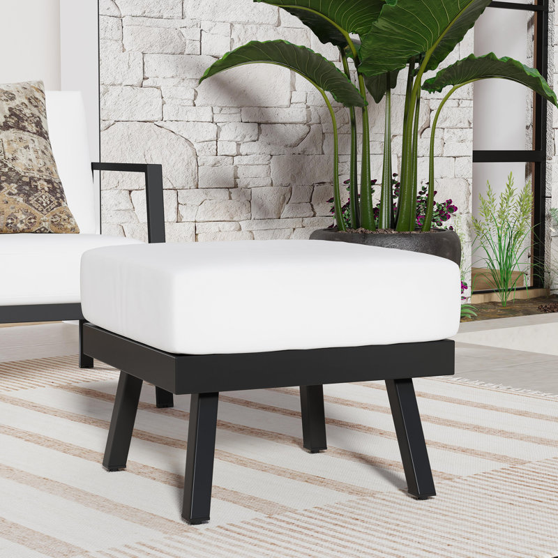 Armando Upholstered Outdoor Ottoman, White Sunbrella®, Black