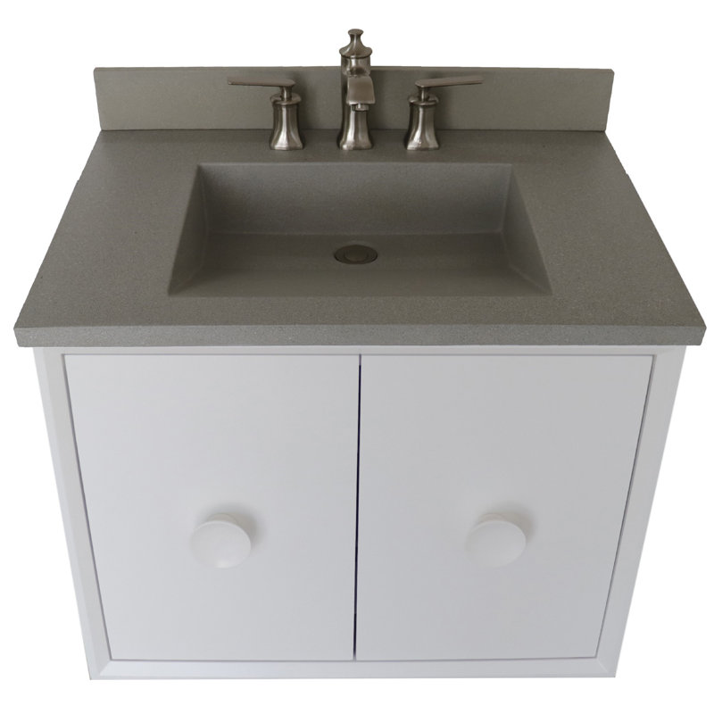 Ensemble de meuble-lavabo mural simple 31 po Crumley, Blanc, Gris