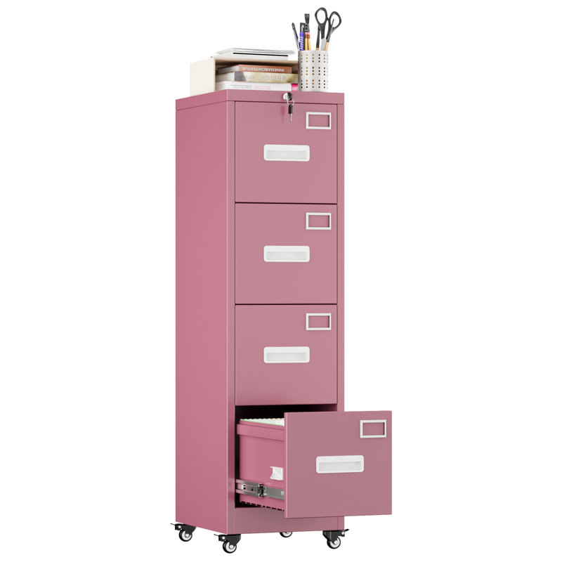 Metal File Storage Cabinet With 4 Drawer And Lock,office Home File Cabinet With Name Card Holder For A4 Letter/legal Size, 14.96" W X 17.72" D X 54.13" H, Assembly Required