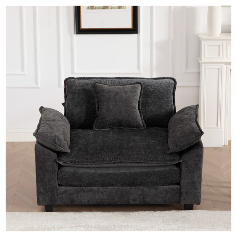 Module de canapé simple en chenille noire, siège sans accoudoirs de conception américaine moderne pour configurations modulaires