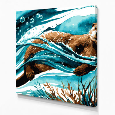 Wildlife Giant Otter Blue Canvas Wall Art