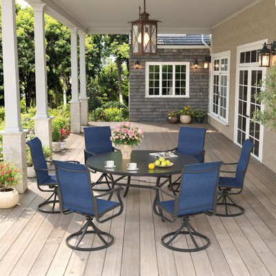 Atlasburg 6-Person Patio Dining Set with 53" Round Patio Dining Table and 6 Swivel PVC-coated polyester Dining Chairs