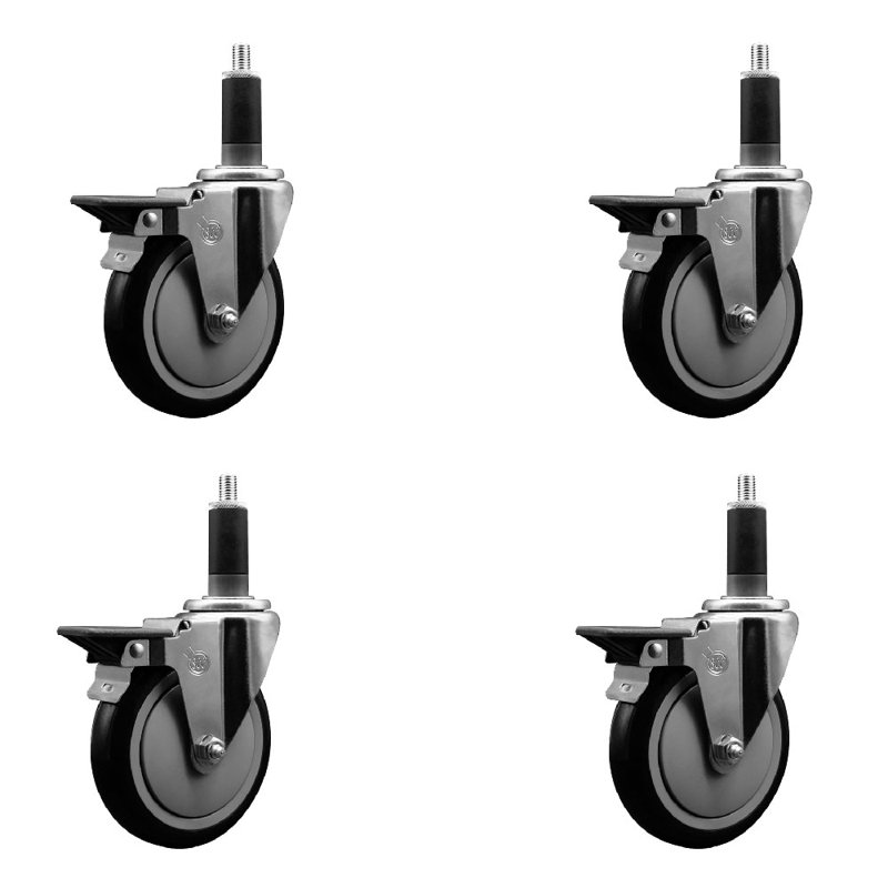 Ensemble de roulettes extensibles en poly pivotant 1-1 / 8 pouces avec frein SCC