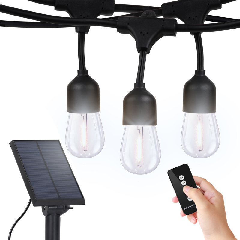 Guirlande solaire d'extérieur à DEL de 48 pi avec 15 ampoules S14 blanches douces Ambiance Pro, télécommande, résistant aux intempéries