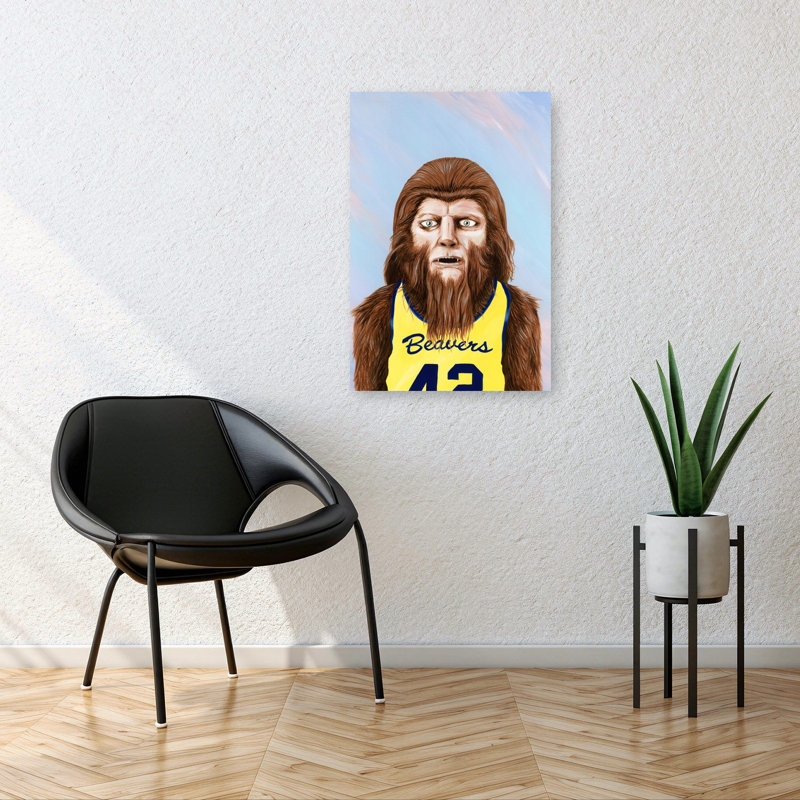 «Bigfoot» Joueur de basketball classique rétro, forêt loup surréel, impression d'art mural, 36" H x 24" W