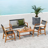 Ensemble de table de conversation et chaise en bois d'acacia tissé à la main 4 pièces Bay Isle Home ™