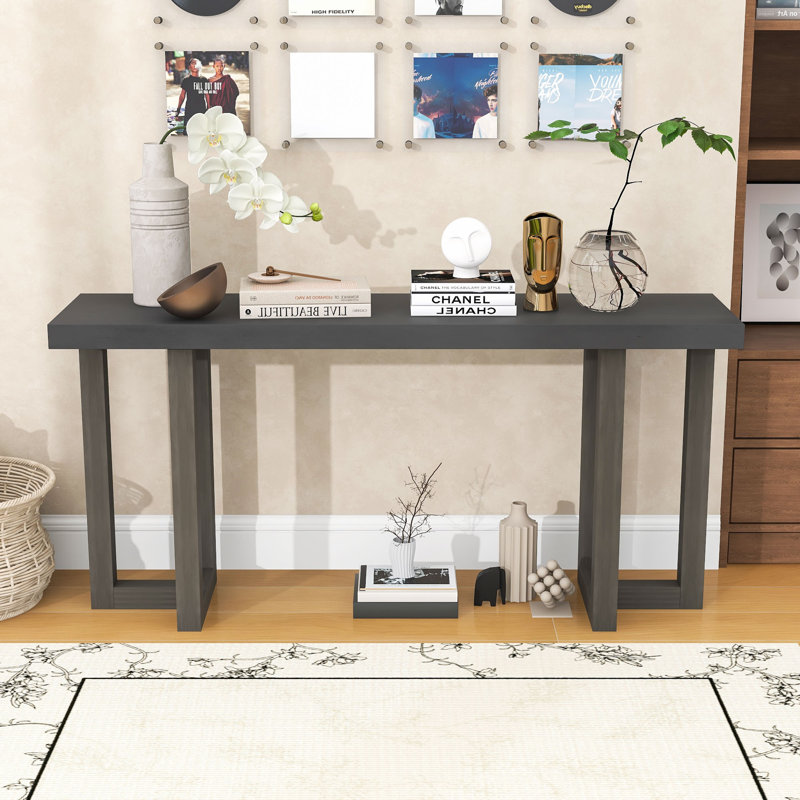 Console avec pieds en bois, Gris