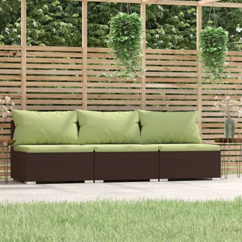 82.7" Wide Rectangle Patio Sofa with Cushions, Brown, Green