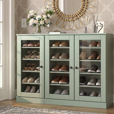 Armoire de rangement à chaussures 100% en bois massif avec porte en verre, tablettes réglables, rangement modulaire pour vestibule, l 48,5 po x H 35,75 po