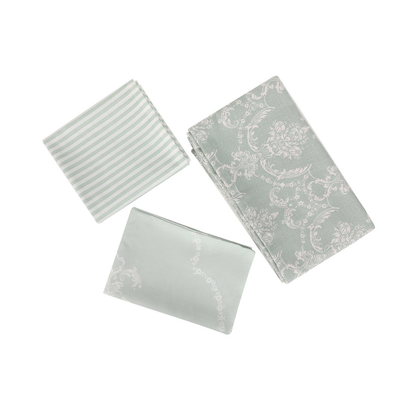 Couvre-lit en coton damassé, Vert aquatique / blanc, Ensemble de courtepointe très grand