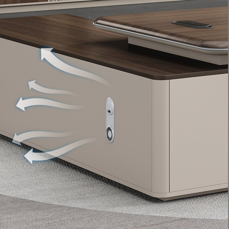 Bureau de direction en L 70,87 po brun luxueux et sophistiqué, H 29,53 po x l 70,87 po x P 62,99 po