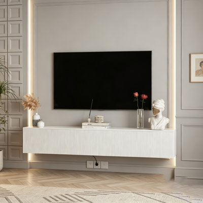 Floating TV Stand Wall Mounted with 16 Color LEDs, Modern Entertainment Center for 55-65 Inch TVs, Large Storage Space