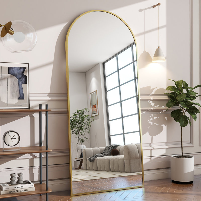 Aluminum Alloy Framed Full Length Mirror with Stand Large Wall Mirror, Gold, 177.8cm H x 66cm W