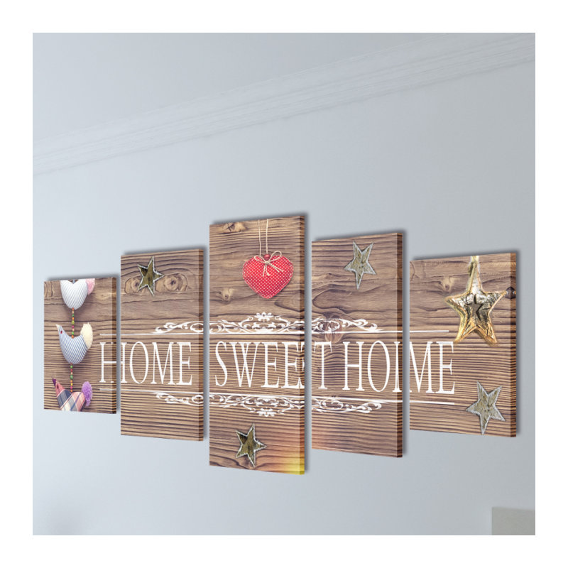 Home Sweet Home - 5 Piece No Frame Print on Canvas, 50cm H x 100cm W x 1.8cm D