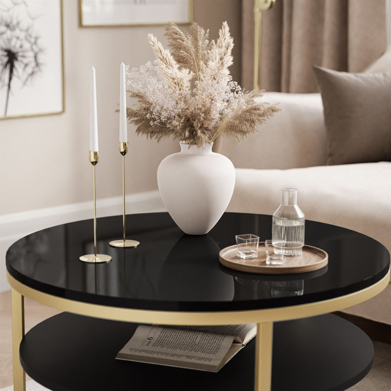 Pater Frame Coffee Table with Storage, Black high gloss/Gold