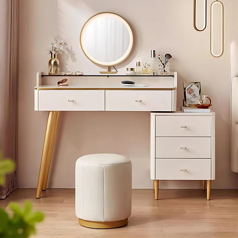 Coiffeuse avec miroir lumineux, 5 tiroirs, 1 chaise