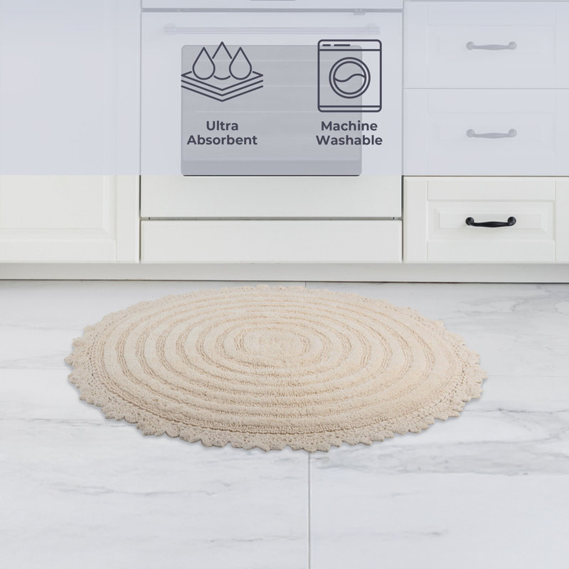 Tapis de salle de bain - Ensemble de tapis de bain en coton 2 pièces - Tapis antidérapants pour douche, baignoire, toilette ou meuble-lavabo - Tapis de salle de bain lavable à la machine (ivoire)