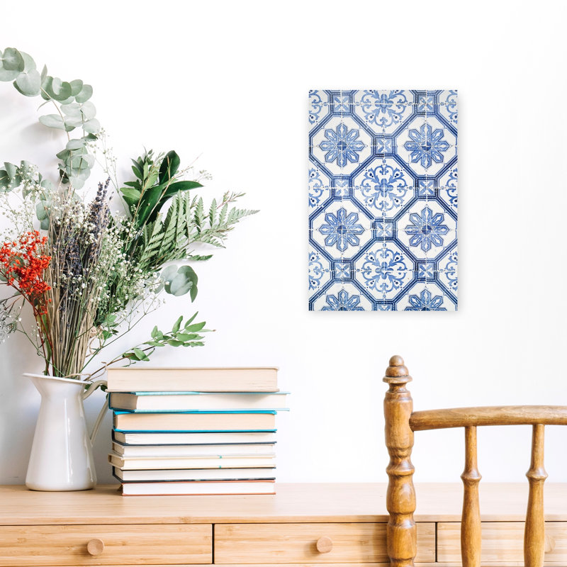Motif azulejo bleu à motif géométrique classique, 18" H x 12" W
