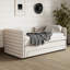 Lit de jour simple rembourré en tissu de lin beige avec lit gigogne et 3 tiroirs spacieux, solution de rangement compacte beige, lin à poil court, convient au salon-249793980
