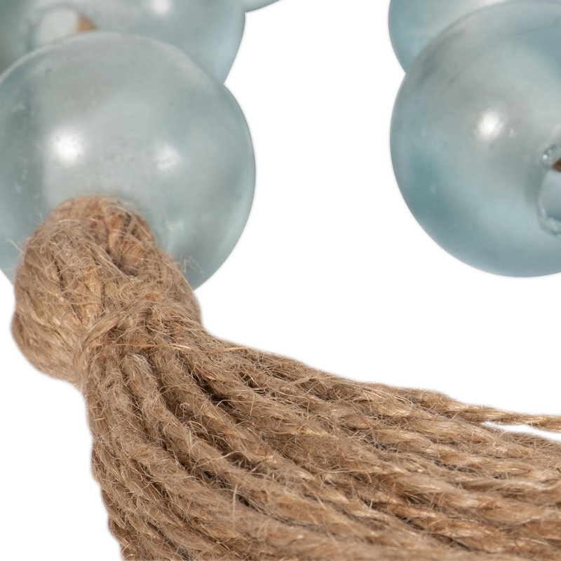 Decorative Bead Garland Glass and Jute Tassel Accents 34" Length Blue Finish Home Bedroom Living Room Office Decor, Blue
