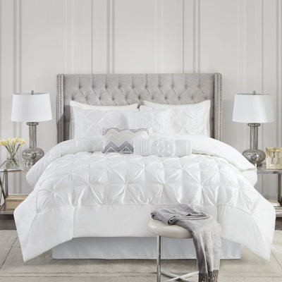 Édredon blanc très grand pour lit 7 pièces - Comprend un édredon, des taies décoratives, des coussins décoratifs et une jupe de lit Facile à repasser