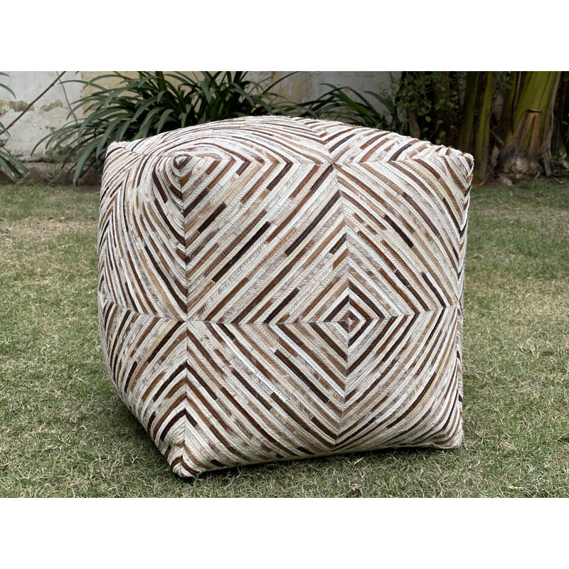 Leather Pouf, Tan Genuine Leather