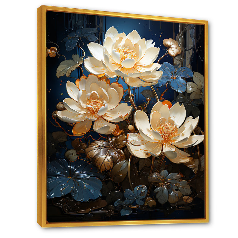 Opulent Reflections Lotus I - décoration murale Lotus, H 32 po x l 24 po x P 1 po, Cadre flottant doré