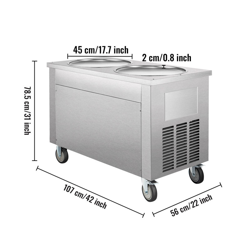 Machine à crème glacée roulée commerciale, poêles à frire 1800W