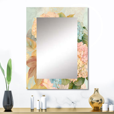 Rétro bouquet d'hortensias en pastel rétro - grand miroir mural hydrangée, miroir décoratif traditionnel, impression d'art en métal