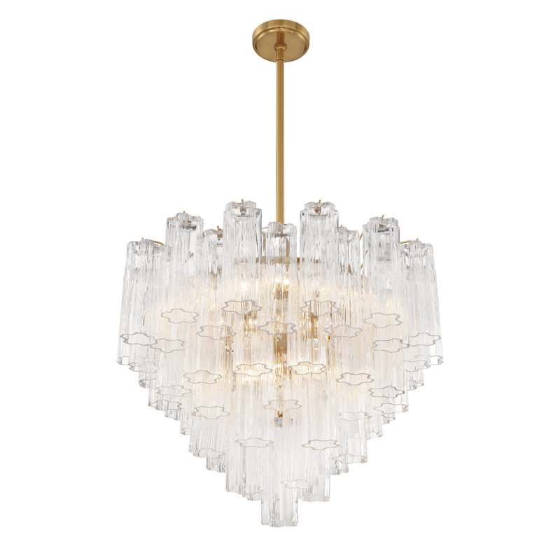 Lustre Clela, Laiton vieilli, H 21,5 po x l 26,75 po x P 26,75 po, Transparent