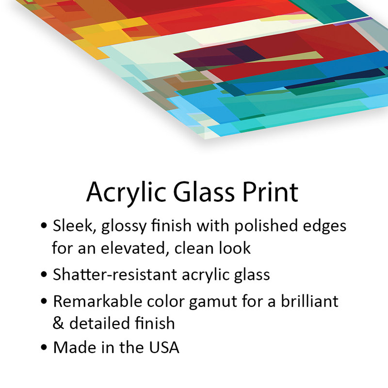 Impression de rectangles colorés sur verre acrylique, H 24 po x l 16 po x P 0,25 po